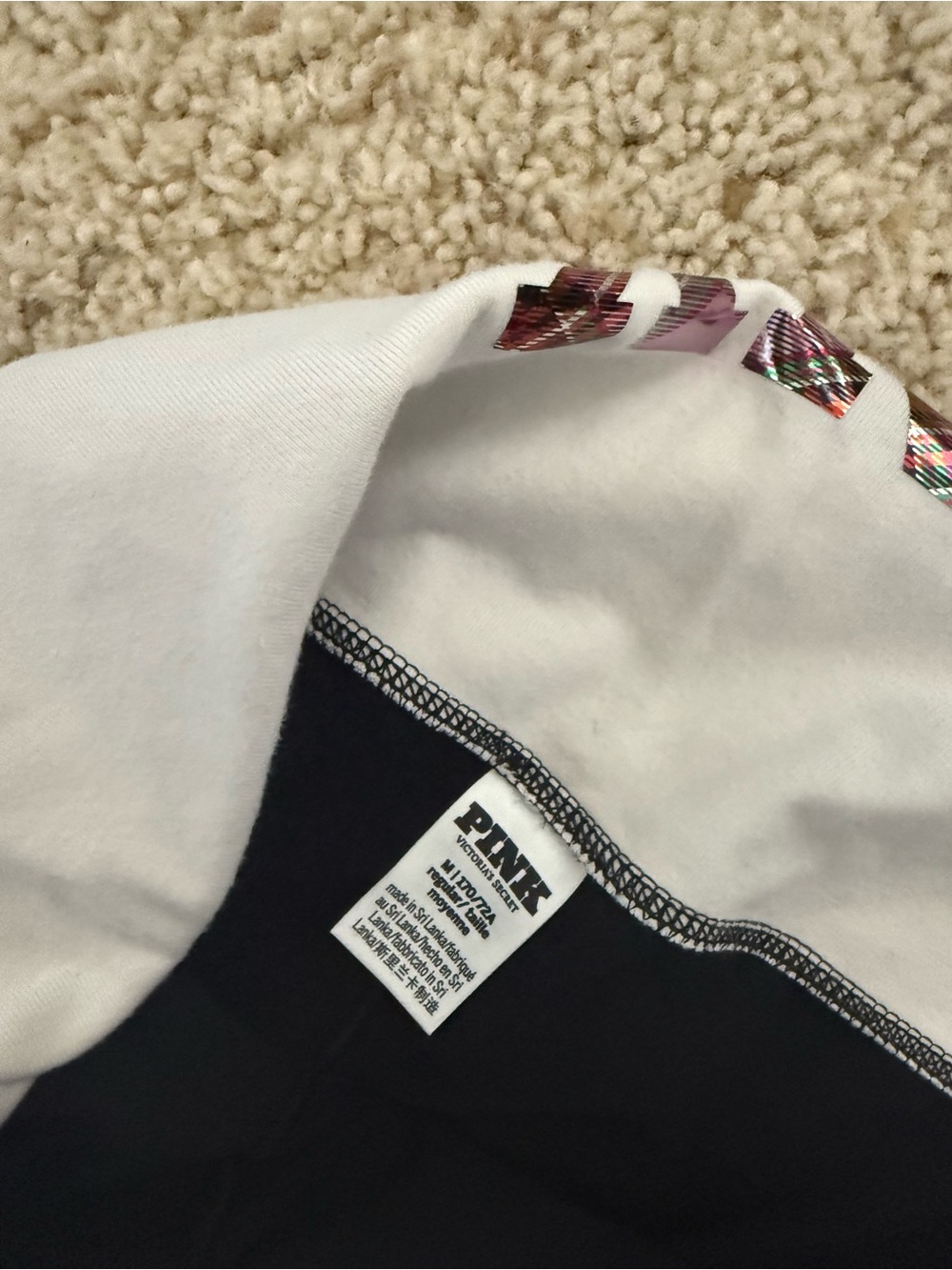 PINK Victoria's Secret Black Flare Pants with White Fold-Over Waistband - Picture 3 of 3